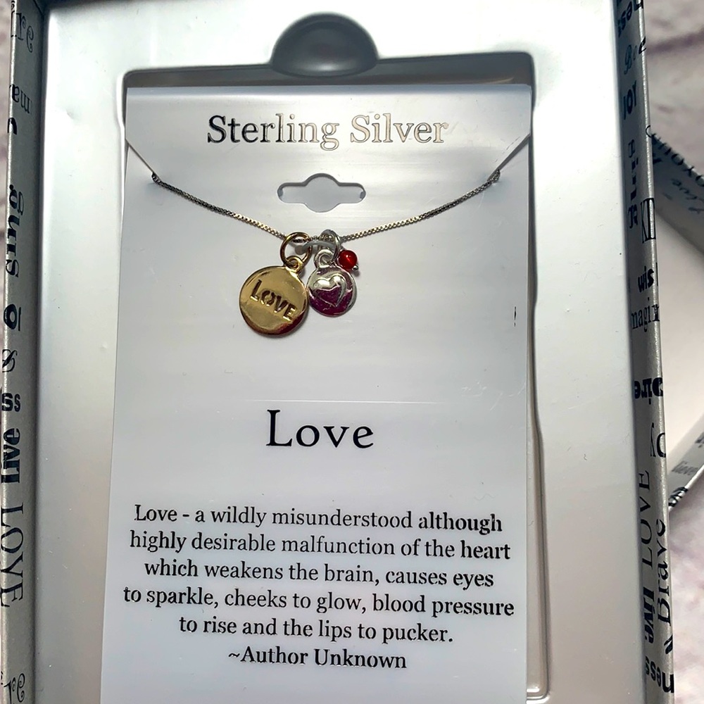 Love pendant heart pendant red bead w/necklace sterling silver gold accent charm